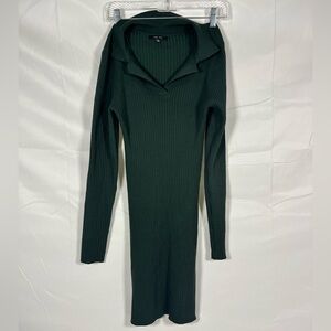 Love Tree Forest Green Ribbed Collared Midi Dress Size Large